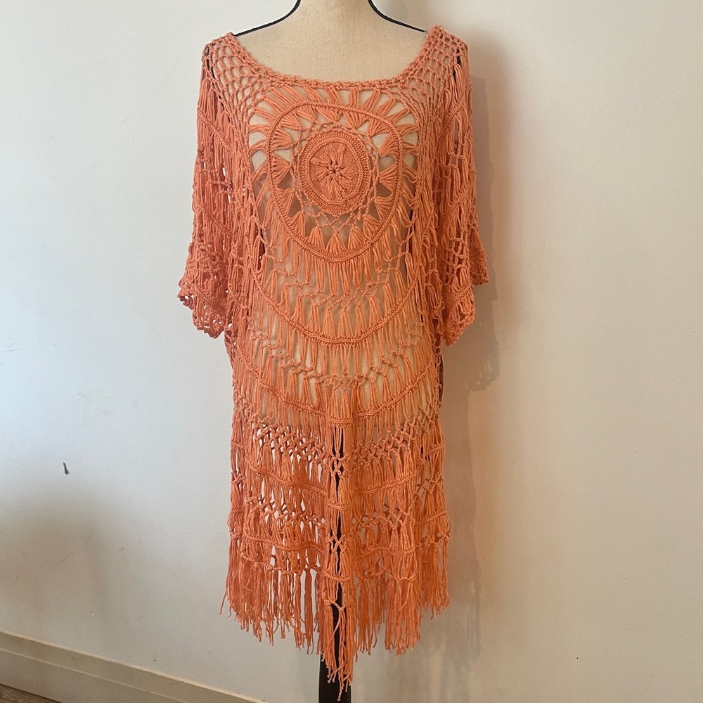 Fashion to Figure Coral Crochet Pull Over Beach NWT 3X